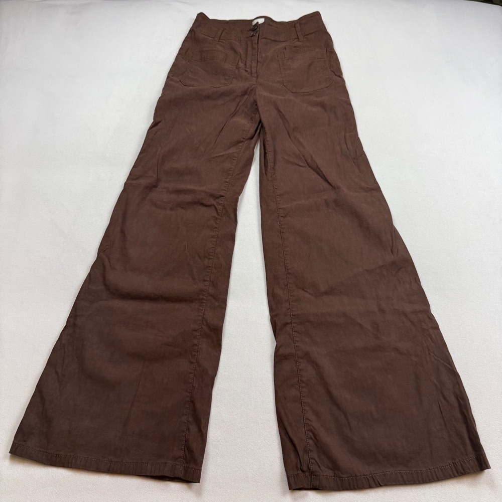Maeve The Junie Jean Brown Wide Leg Linen Blend Pants 29 High Rise Patch Pockets